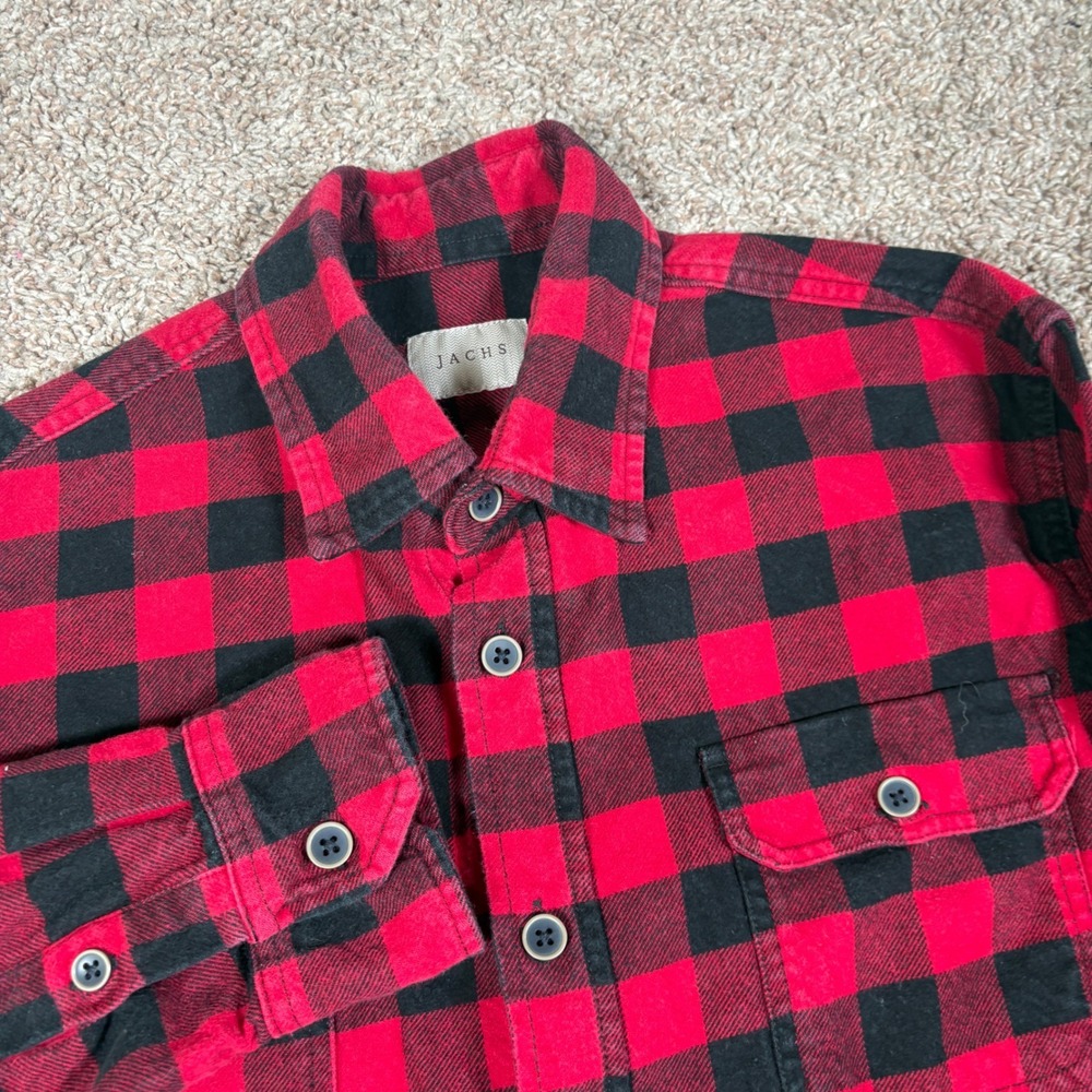 Jachs NY Mens Buffalo Plaid Flannel Shirt Red Black Long Sleeve Cotton Medium